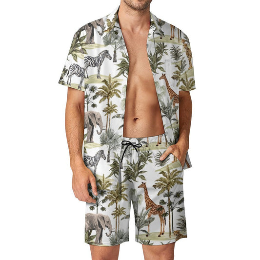 Men's Hawaiian Print Beach Two-Piece Suit 2305102346