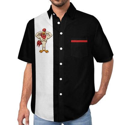 Rooster Black Geometric Stripe Print Hawaiian Men's Casual Shirt