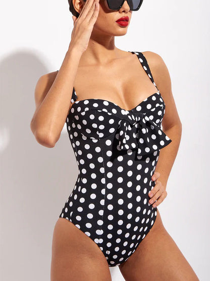 Polka-dot print one piece swimsuits and kimonos