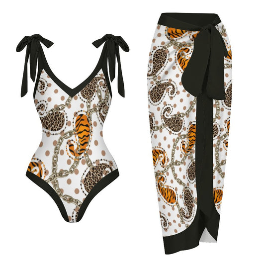 Casual Printed One-Piece Swimsuit And Cover Up 2305102880