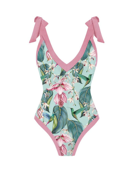 Fashion Colorblock Print Swimsuit Set