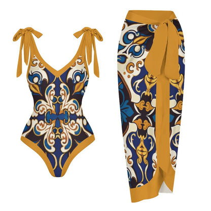 Casual Printed One Piece Swimsuit And Cover Up 2305105402