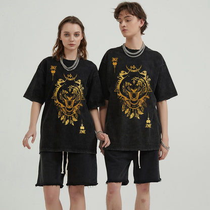 Mens Cotton Wash Solid T-Shirts Oversized Unisex Short Sleeve Streetwear Rap Hip Hop Basic Tee Tops 2305101621