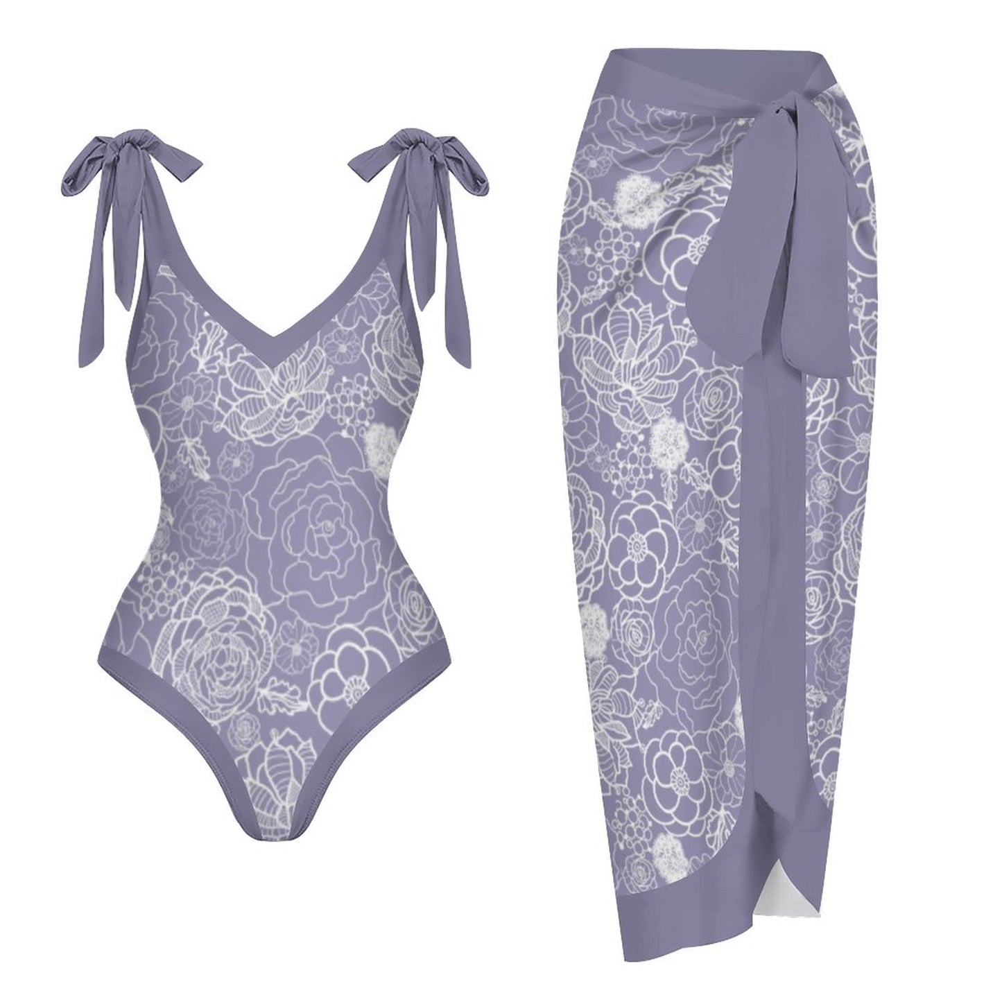Casual Printed One-Piece Swimsuit And Cover Up 2305102478