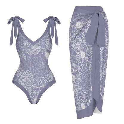 Casual Printed One-Piece Swimsuit And Cover Up 2305102478