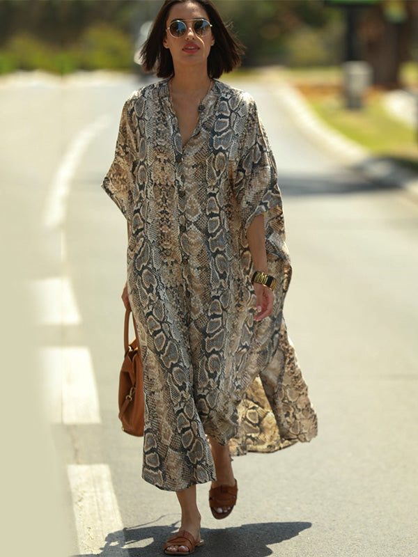 Animal Printed Loose Pocket Beach Cover-Up