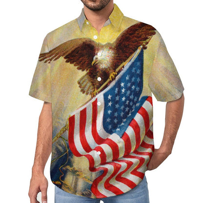 Men's Eagle American Flag Print Vacation Hawaiian Shirt 2305106650