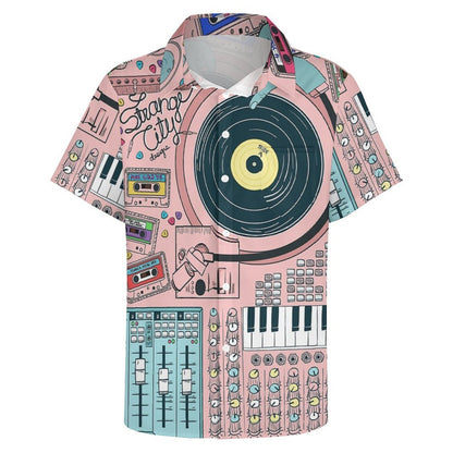 Men's Hawaiian Vinyl Print Vacation Shirt 2306101953