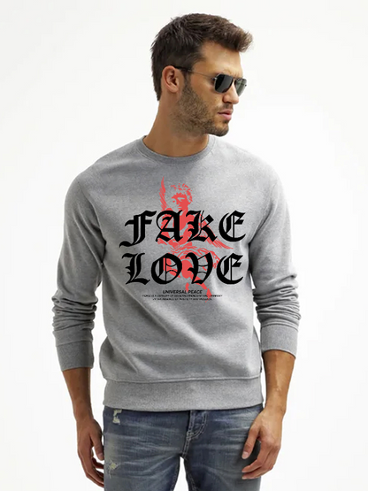 Unisex Round Neck Casual Peace Love Printed Long Sleeve Sweatshirt
