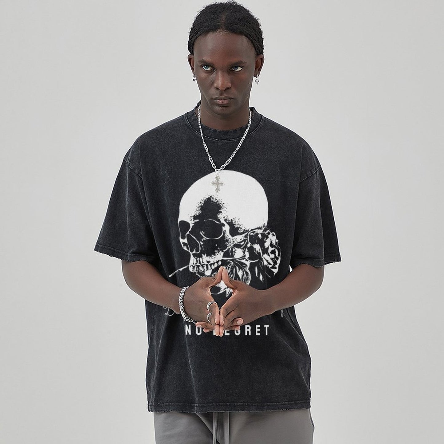 Mens Cotton Wash Solid T-Shirts Oversized Unisex Short Sleeve Streetwear Rap Hip Hop Basic Tee Tops 2305101629