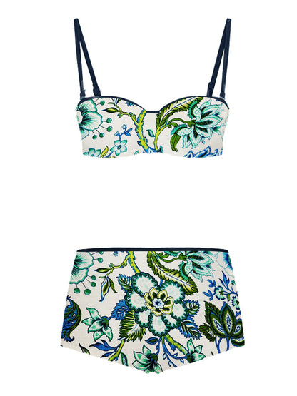 Fashion Vintage Floral Print Swimsuit and Cover Up