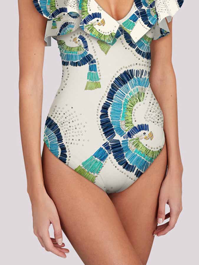Fashion Print Ruffle One-Piece Swimsuit