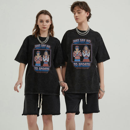 Unisex Vintage Solid Wash Denim T-Shirts