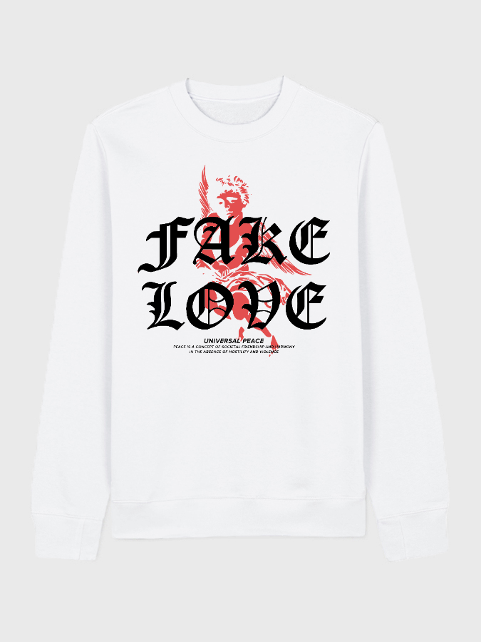Unisex Round Neck Casual Peace Love Printed Long Sleeve Sweatshirt