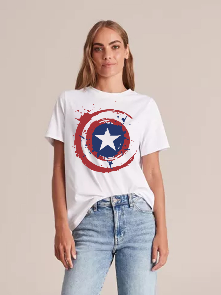 Women's Casual Captain America Printed Round Neck Short Sleeve T-Shirt