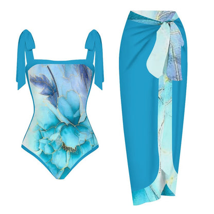 Fashion Printed One Piece Swimsuit And Cover Up 2306102467