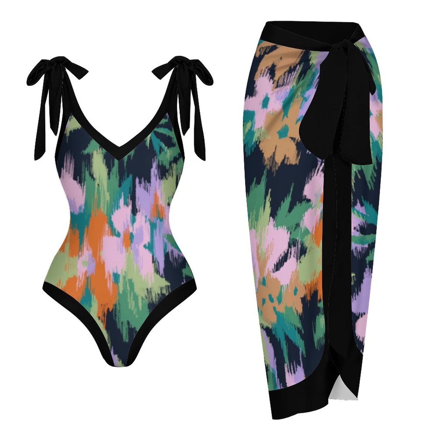 Casual Printed One-Piece Swimsuit And Cover Up 2305104146
