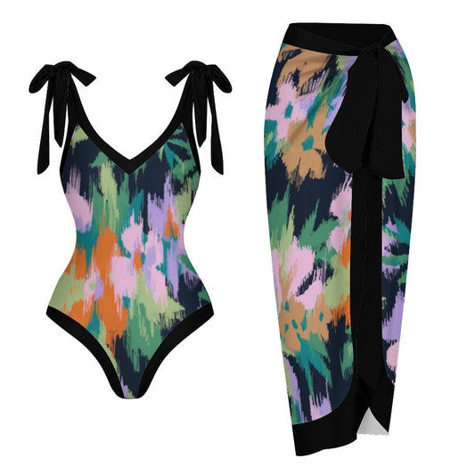 Casual Printed One-Piece Swimsuit And Cover Up 2305104146