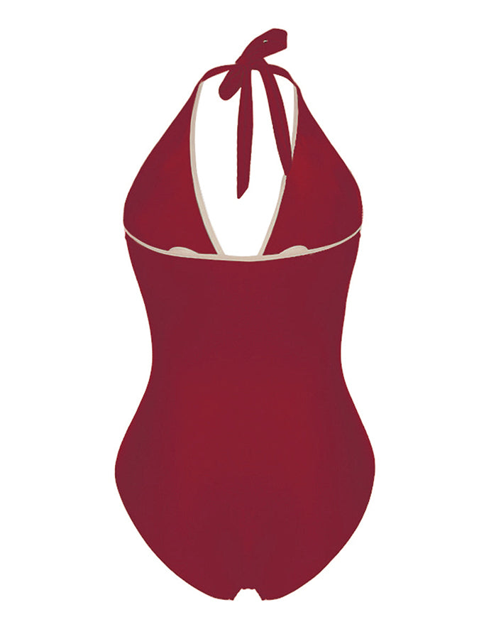 Fashion Deep V One Piece Swimsuit Set