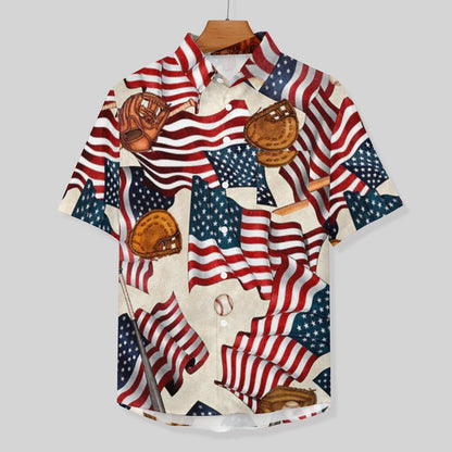 Men's American Flag Baseball Painted Print Vacation Hawaiian Shirt