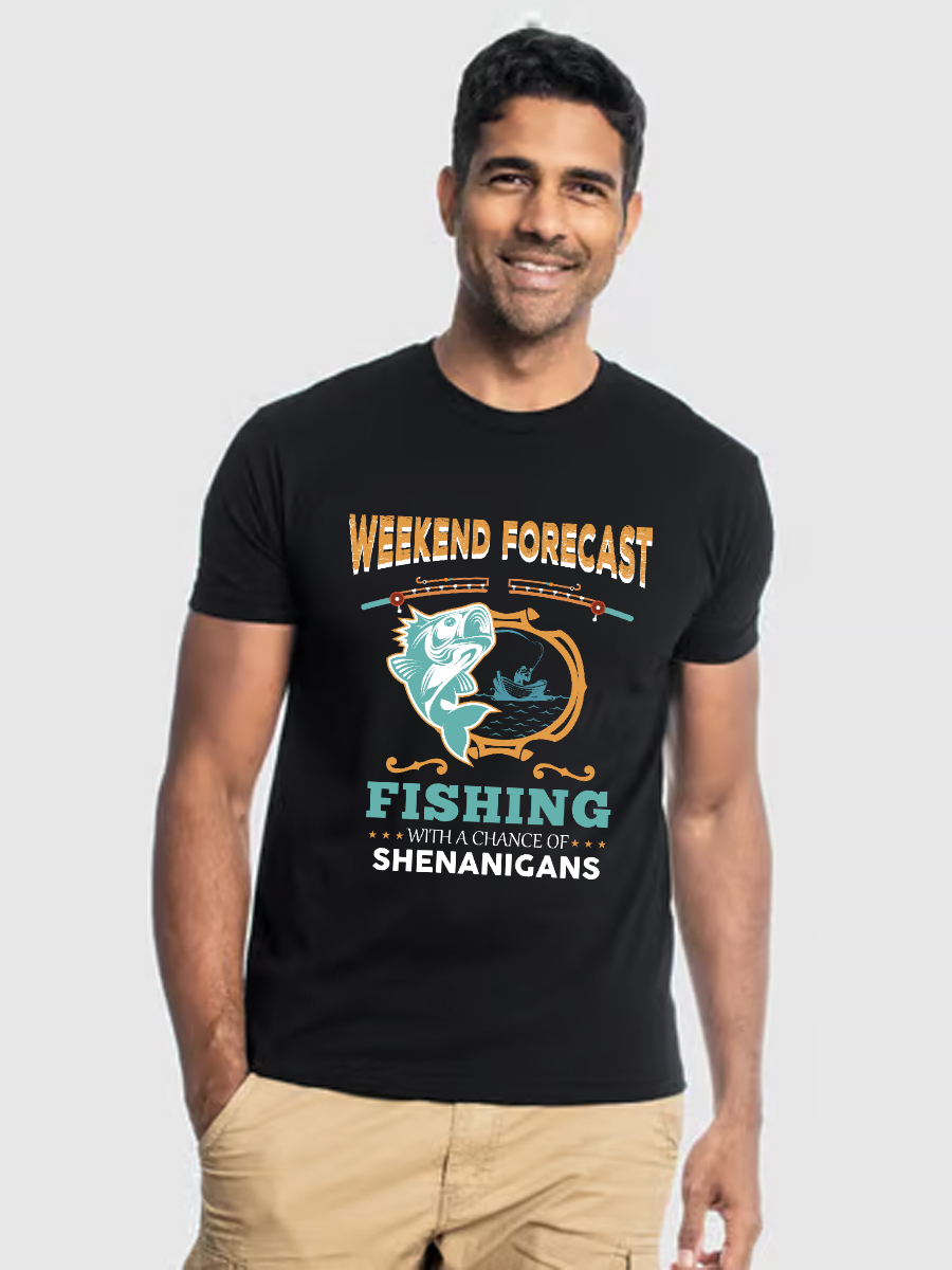 Men's Casual Fishing Printed Round Neck Short Sleeve T-Shirt