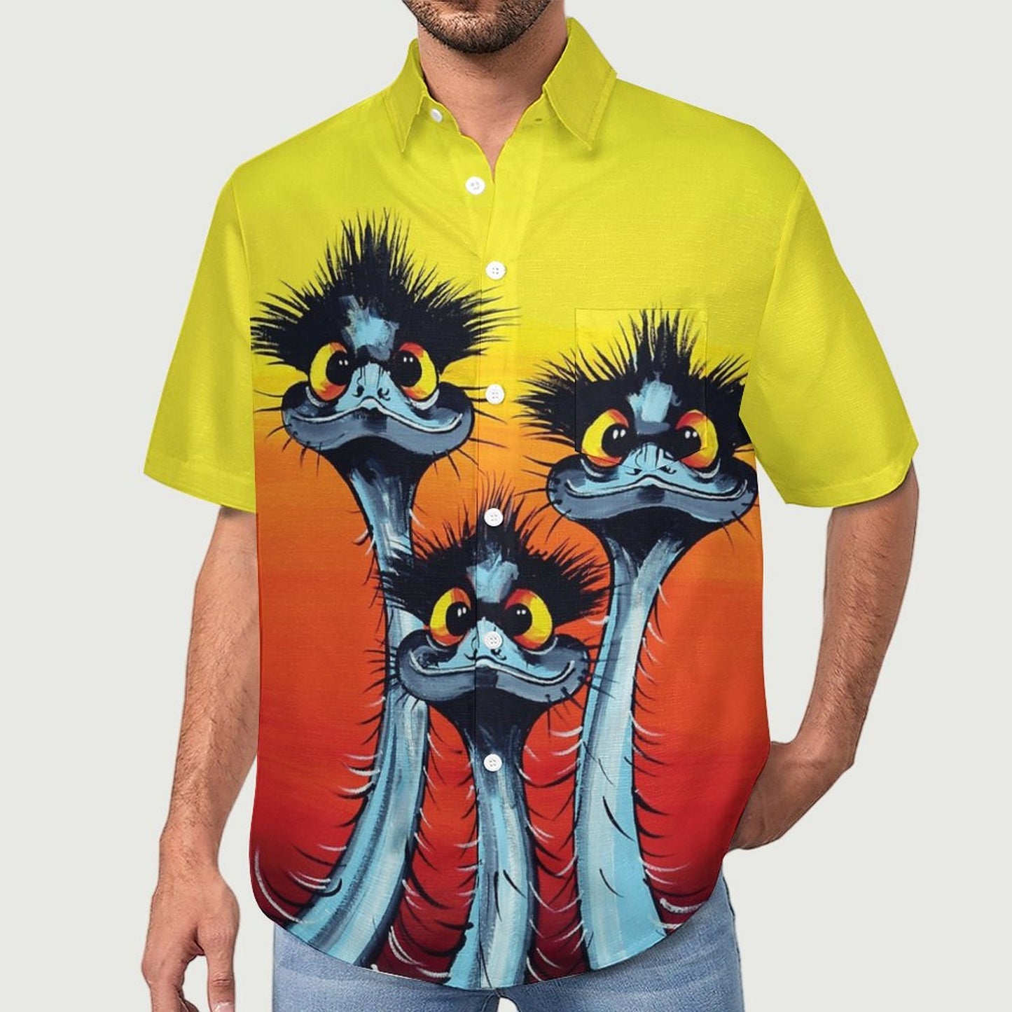 Men's Ostrich Painted Print Vacation Hawaiian Shirt