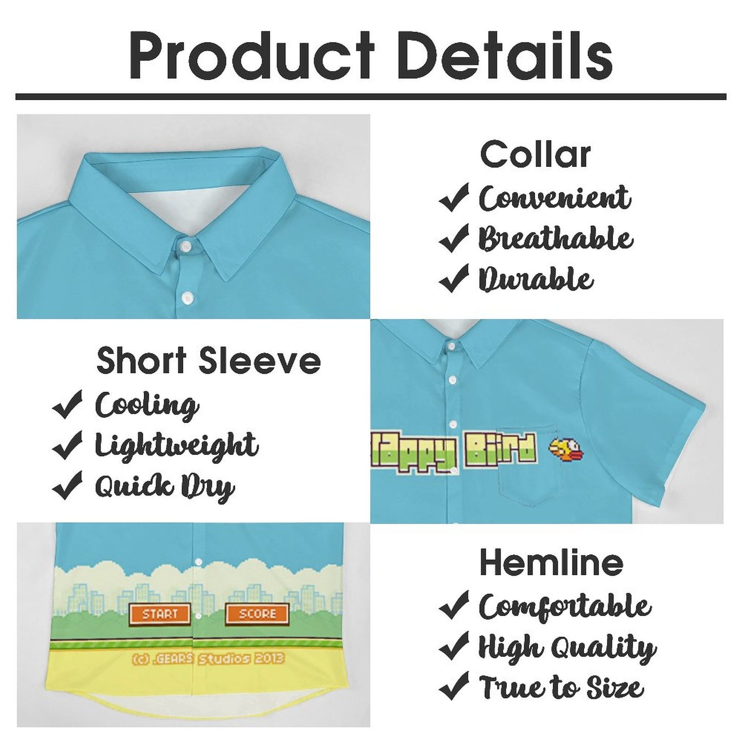 Men's Flappy Bird Print Casual Short Sleeve Shirt 2306102511