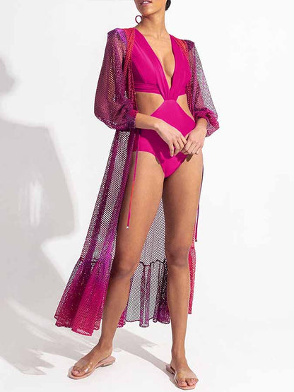 Solid Cutout Tie One Piece Swimsuit