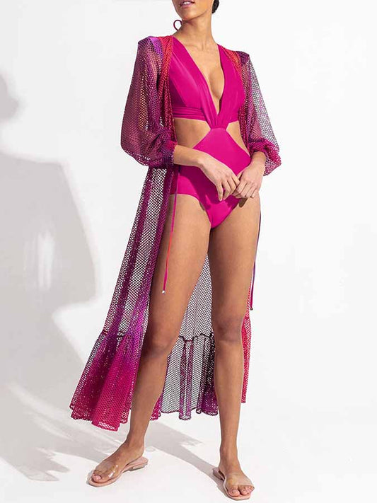 Solid Cutout Tie One Piece Swimsuit