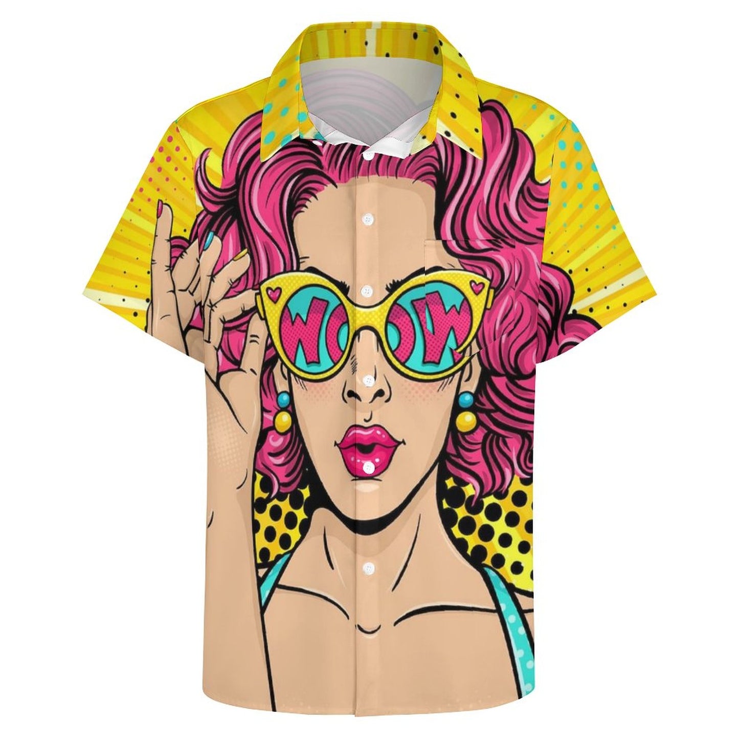 Men's Hawaiian Pinup Girl Print Casual Short Sleeve Shirt 2306102362