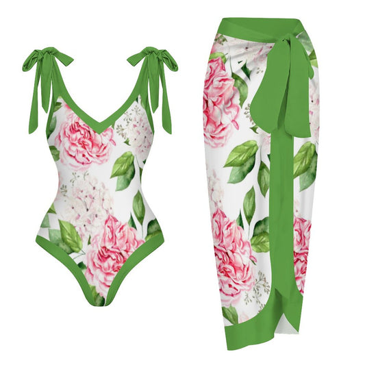 Casual Printed One-Piece Swimsuit And Cover Up 2305102418