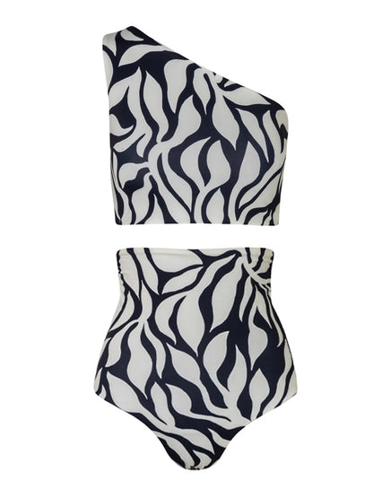 Vintage One-Shoulder Print Beach Bikini