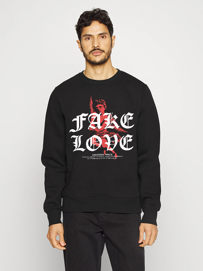 Unisex Round Neck Casual Peace Love Printed Long Sleeve Sweatshirt