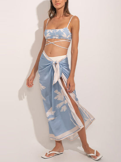 Fashion Print Beach One Piece Swimsuit and Cover Up