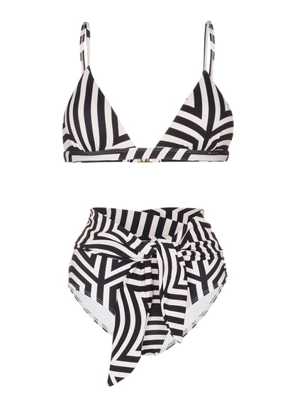 Geometric Print Bikini and Kimono