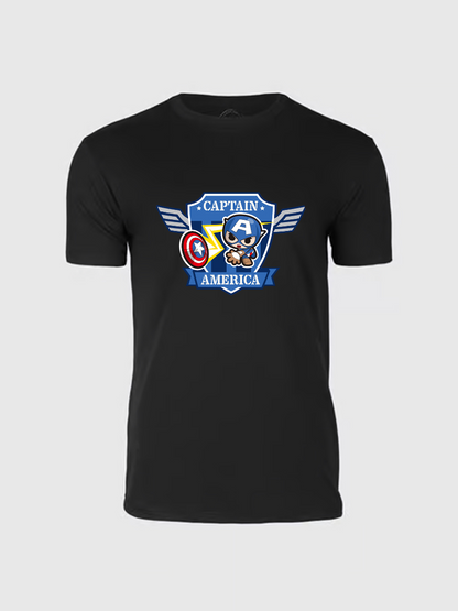Men's Casual Little Captain America Printed Round Neck Short Sleeve T-Shirt