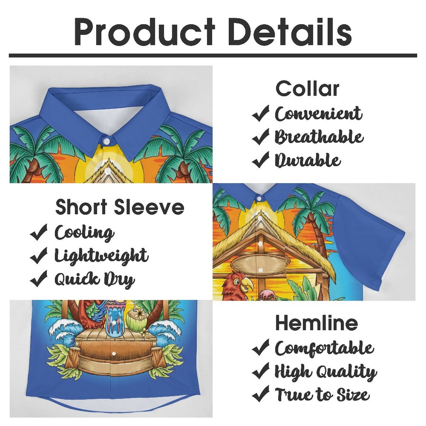 Men's Hawaiian Parrot Print Casual Short Sleeve Shirt 2306102578