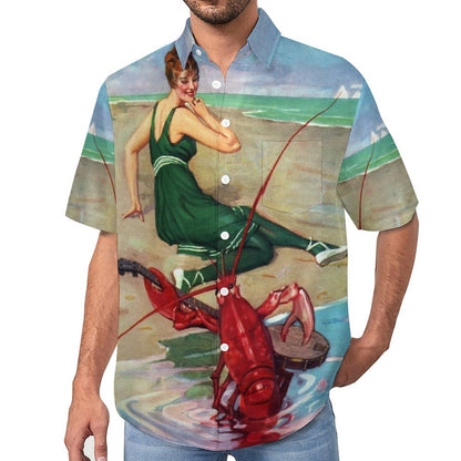 Vintage Belle Lobster Chest Pocket Short Sleeve Hawaiian Shirt 2306100698