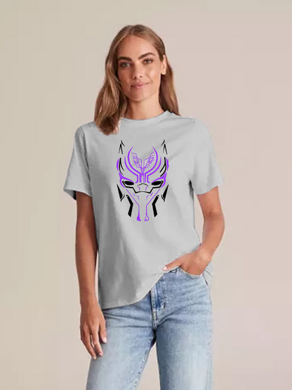 Women's Casual Marvel Black Panther Neon Printed Round Neck Short Sleeve T-Shirt