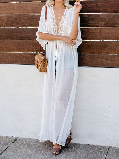Lacy Split-Joint Half Sleeve Beach Tunicshang Cover-Ups
