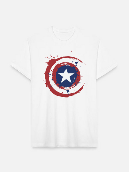 Men's Casual Captain America Printed Round Neck Short Sleeve T-Shirt