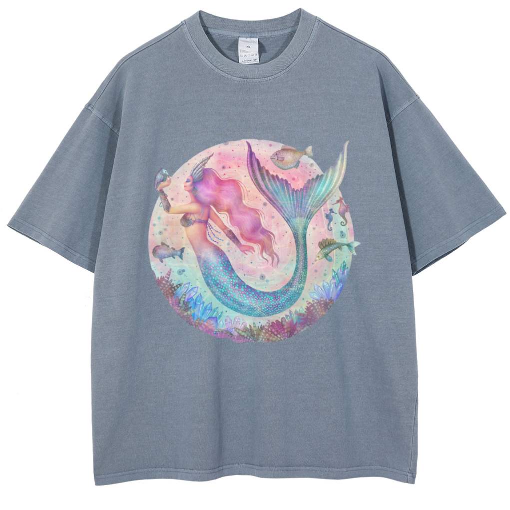 Mens Cotton Wash Solid T-Shirts Oversized Unisex Short Sleeve Streetwear Rap Hip Hop Basic Tee Tops