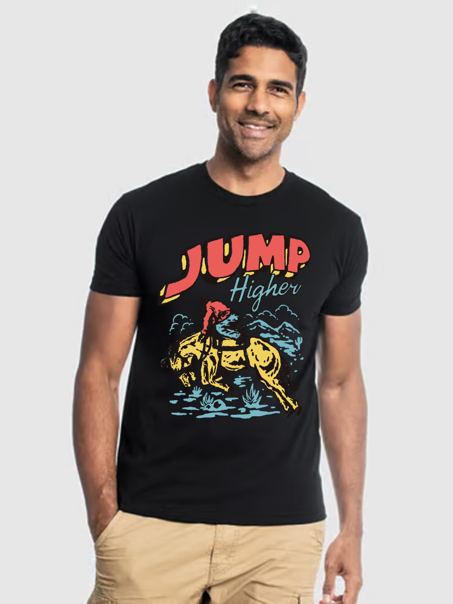 Men's Casual Jump Printed Round Neck Short Sleeve T-Shirt
