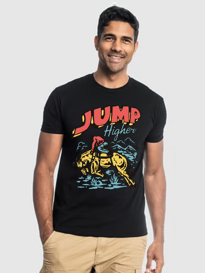 Men's Casual Jump Printed Round Neck Short Sleeve T-Shirt