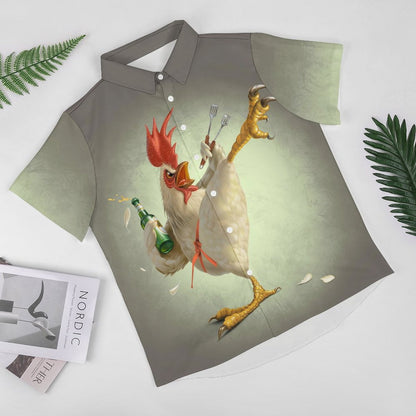 Rooster Gradient Print Hawaiian Men's Casual Shirt