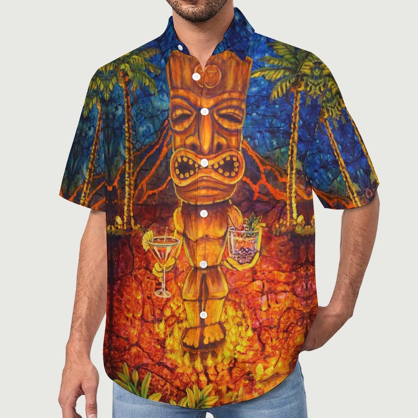 Tiki Chest Pocket Short Sleeve Hawaiian Shirt 2306100696