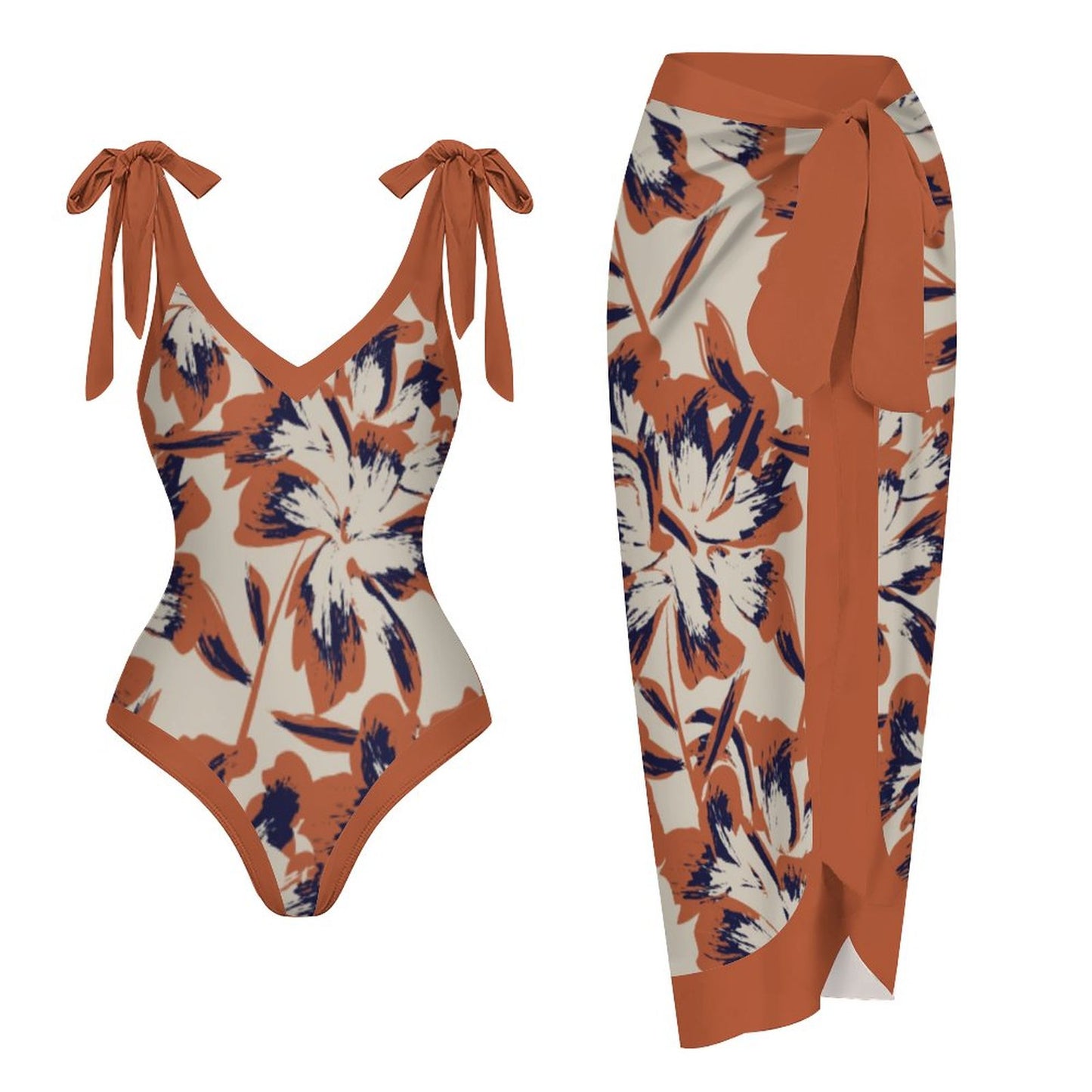 Casual Printed One-Piece Swimsuit And Cover Up 2305102449