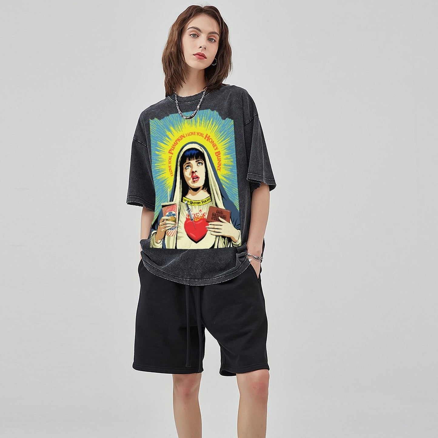 Unisex Vintage Solid Wash Denim T-Shirts