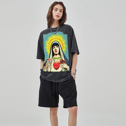 Unisex Vintage Solid Wash Denim T-Shirts