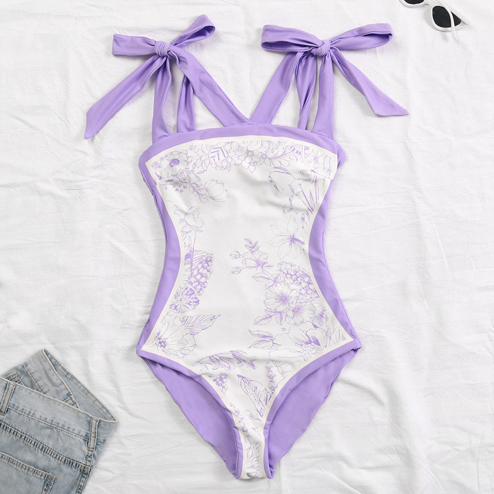 Reversible Bowknot Tie-shoulder One Piece Swimsuit